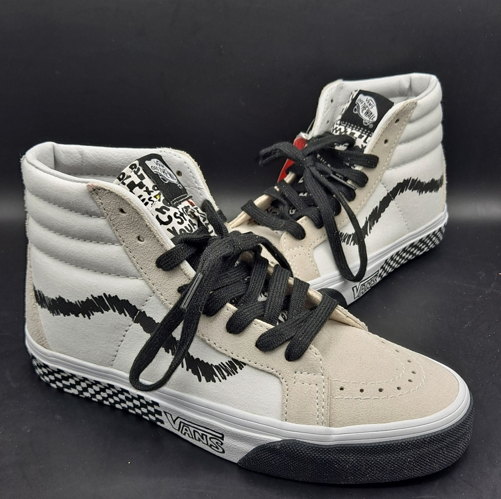 NEW Womens Vans SK8-Hi Reissue DIY True White Black Sneaker Shoes